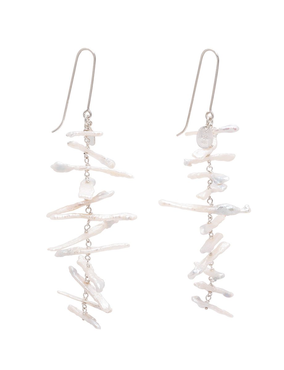 Ocean Trace Earrings – Sterling Silver & Biwa Stick Pearls