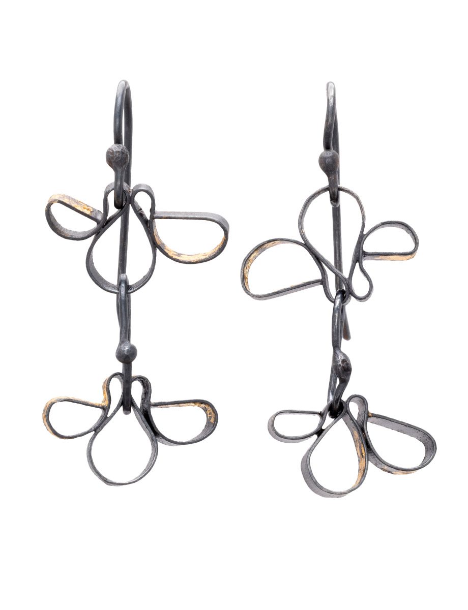 Peony Bud Earrings – Blackened Silver & Gold