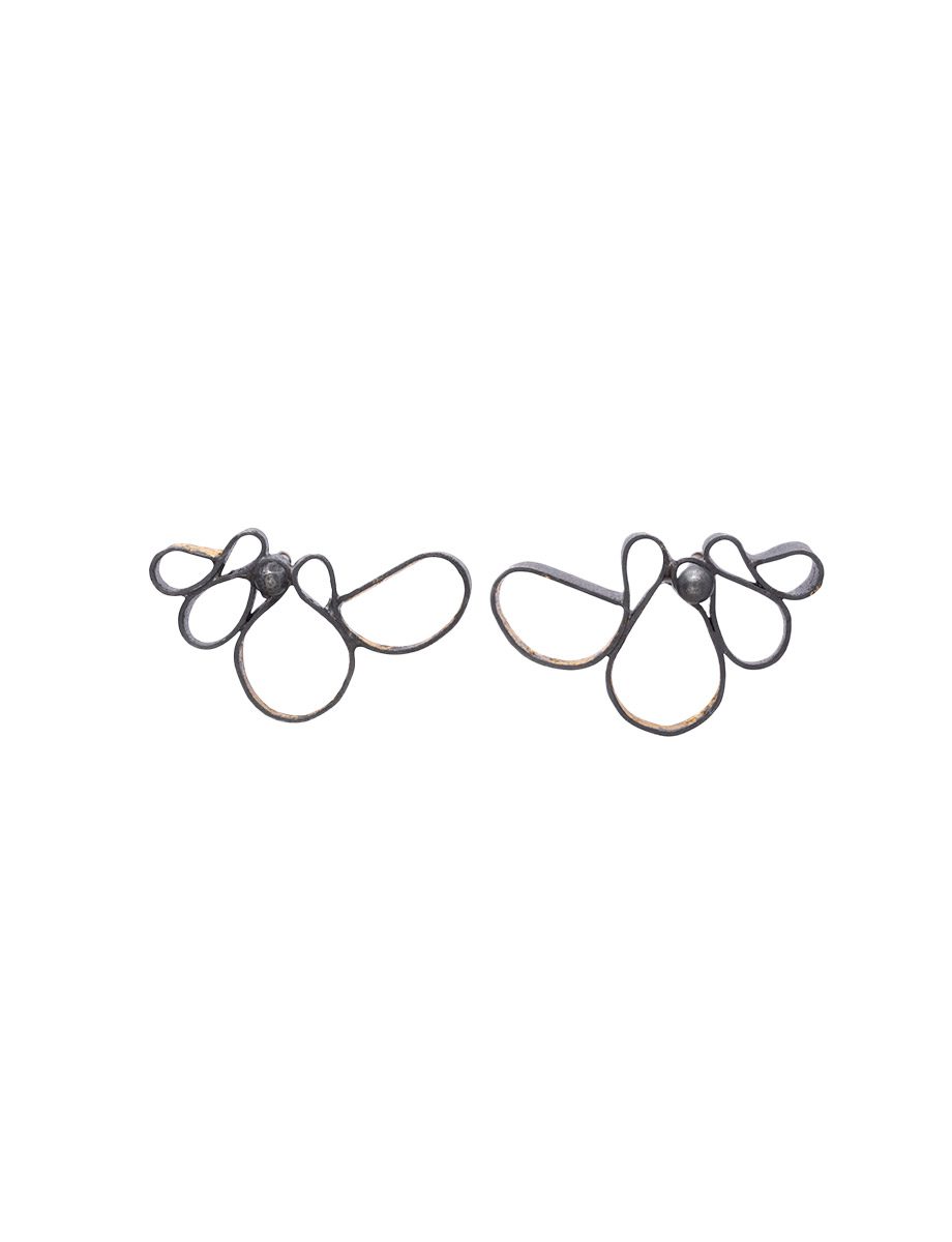 Peony Stud Earrings – Blackened Silver & Gold