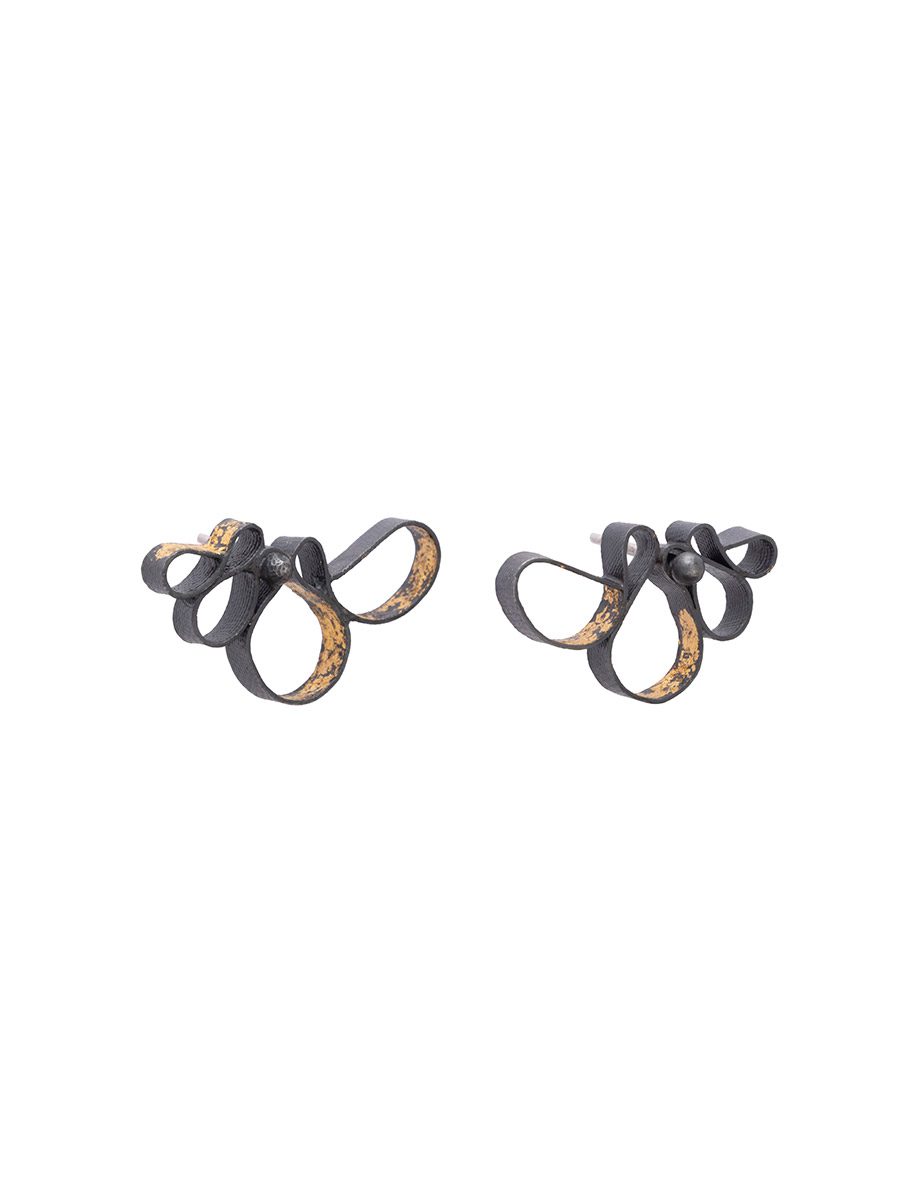 Peony Stud Earrings – Blackened Silver & Gold