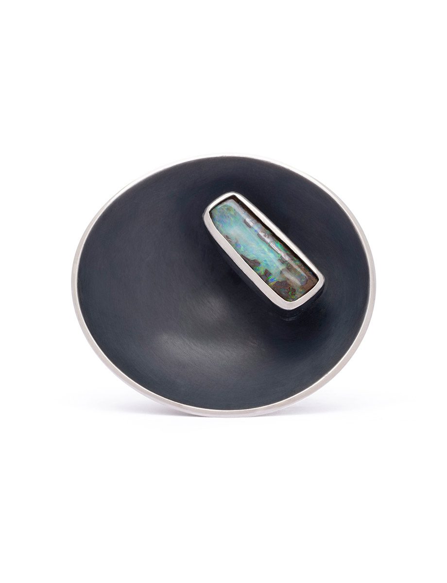 Showstopper Sea Dish Ring – Blackened Silver & Boulder Opal