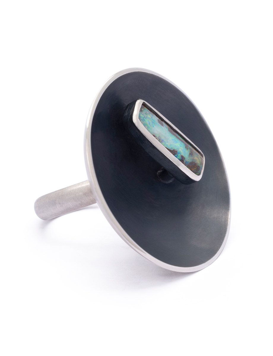 Showstopper Sea Dish Ring – Blackened Silver & Boulder Opal