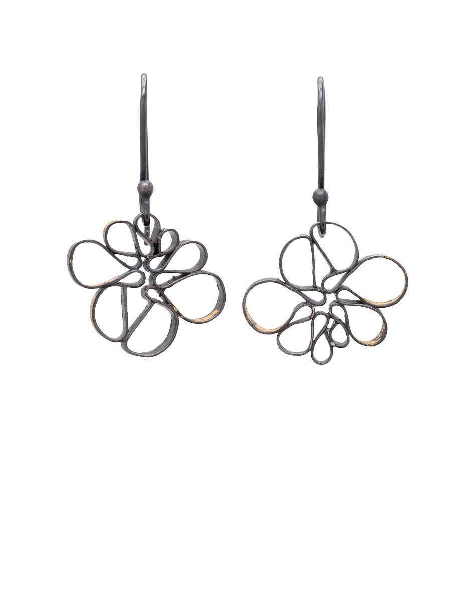 Peony Hook Earrings – Yuko Fujita – Blackened Silver & Gold