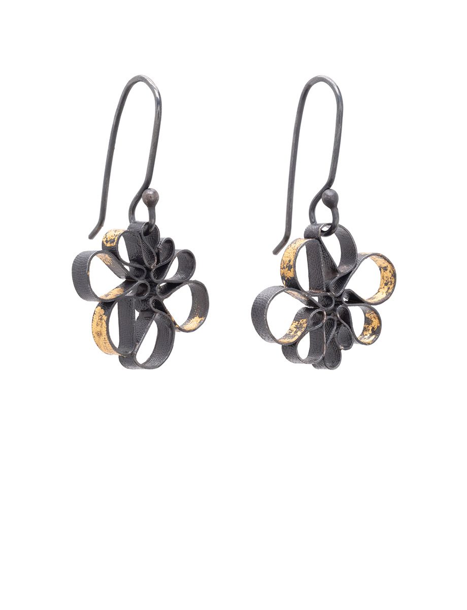 Peony Hook Earrings – Yuko Fujita – Blackened Silver & Gold