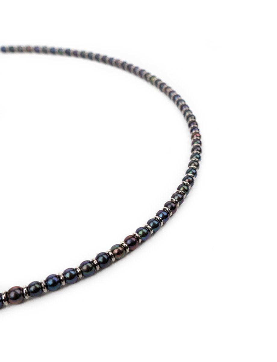 Contrast Black Pearl and Oxidised Silver Necklace