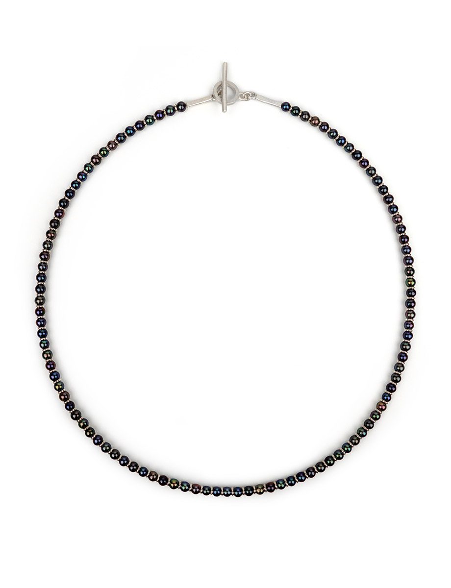 Contrast Black Pearl and Oxidised Silver Necklace