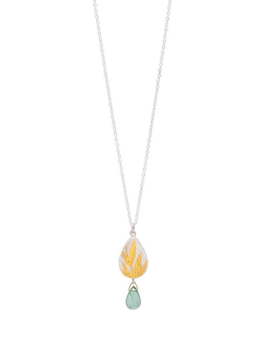 Flourish Pendant – Fine Silver, Yellow Gold Keum Boo & Green Tourmaline