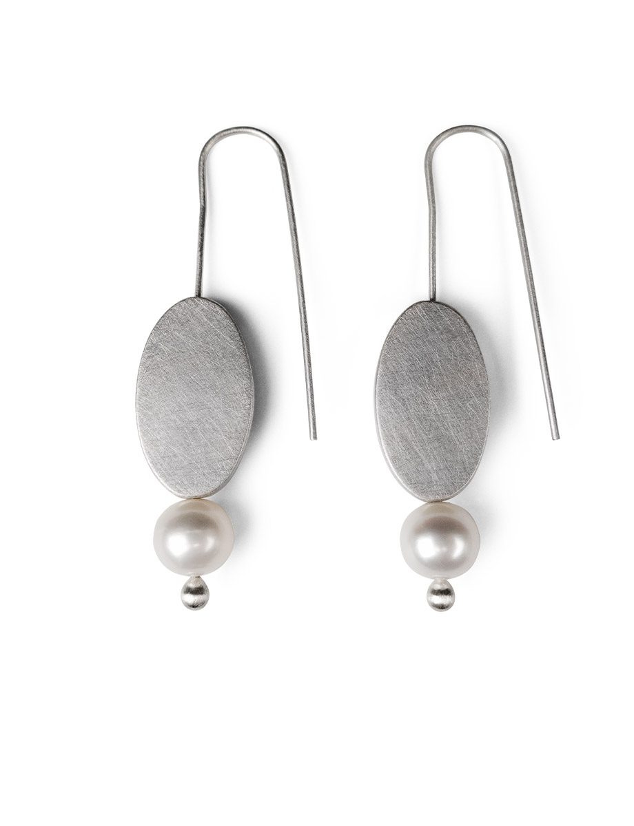Stepping Stone Hook Earring – Silver & Pearl