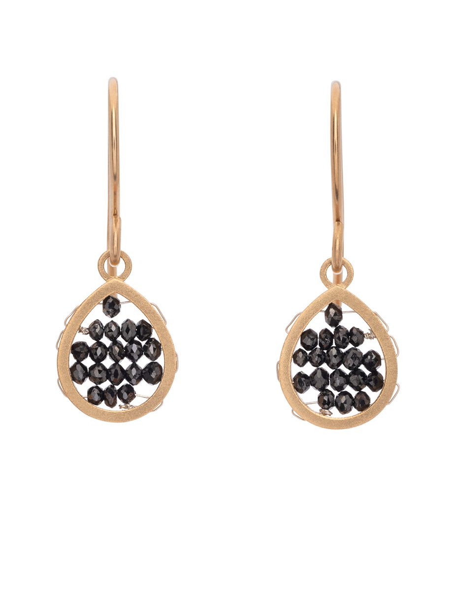 Tiny Teardrop Reef Earrings – Gold & Black Diamond Beads