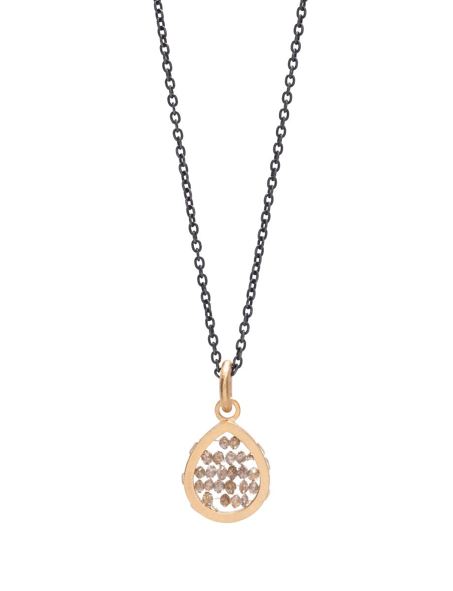 Tiny Teardrop Reef Pendant – Salt & Pepper Diamond Beads