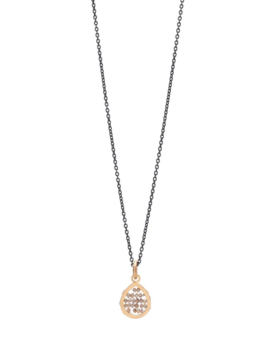 Tiny Teardrop Reef Pendant – Salt & Pepper Diamond Beads