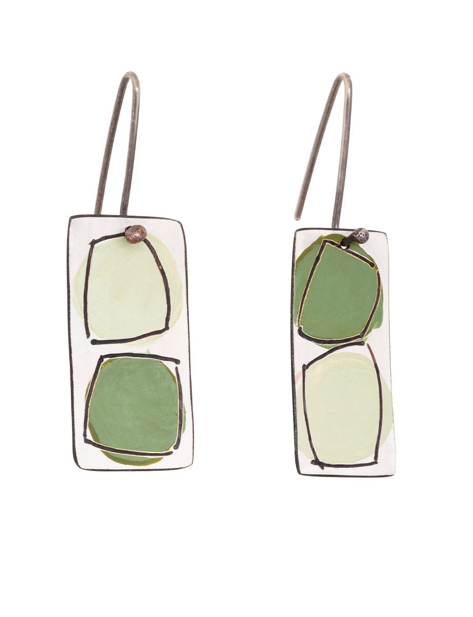 Long Window Hook Earrings – Green & White