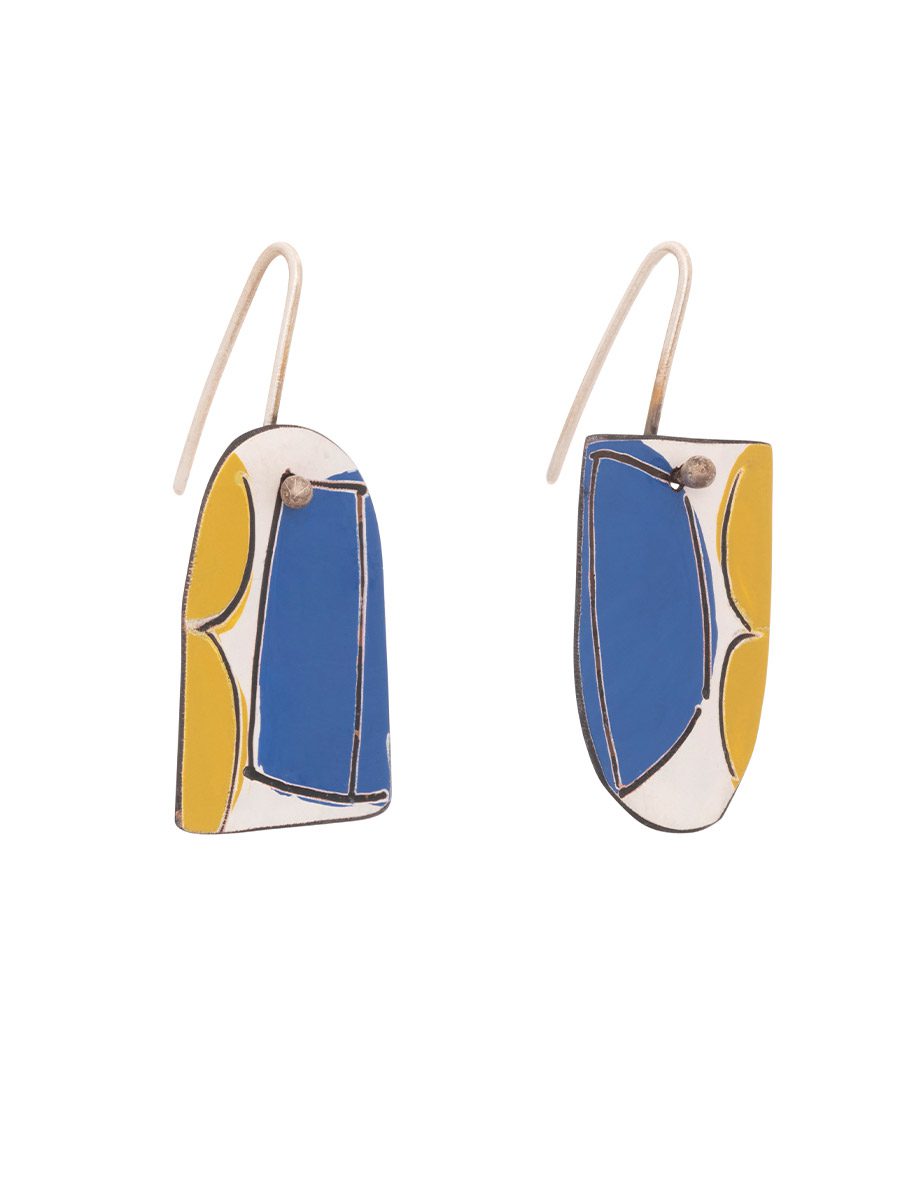 Apron Still Life Earrings – Blue, Mustard & White