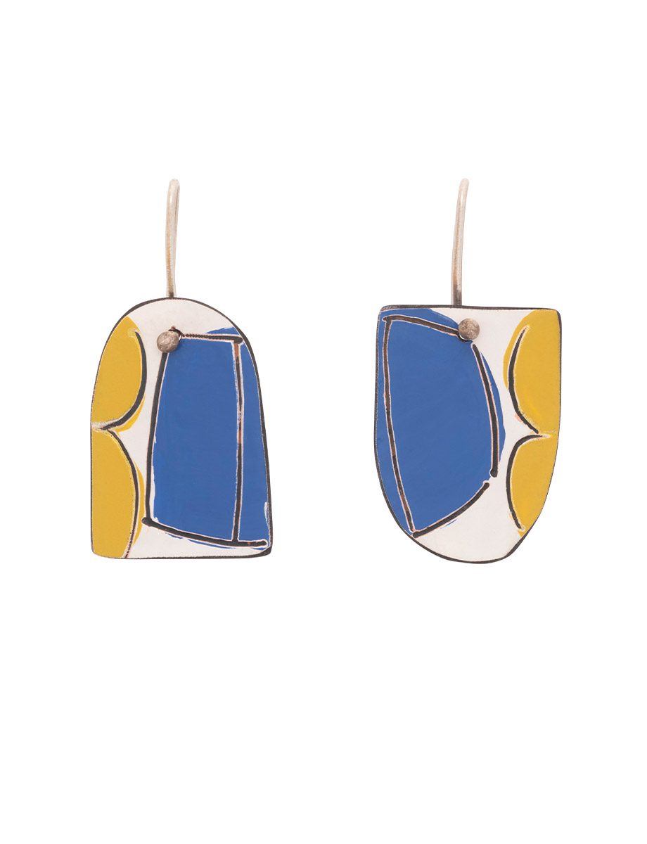 Apron Still Life Earrings – Blue, Mustard & White