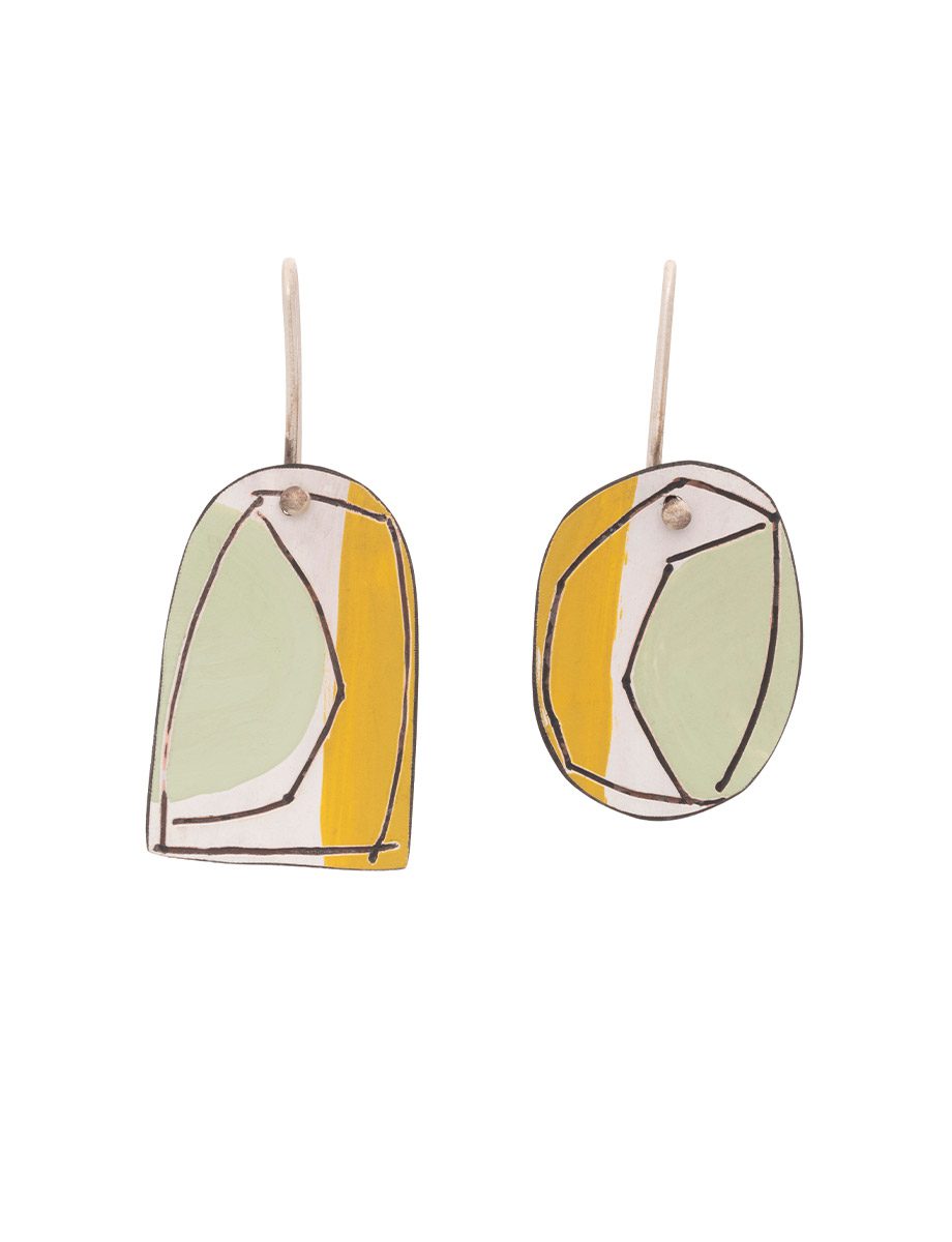 Apron Still Life Reversible Earrings – Green, Mustard & White