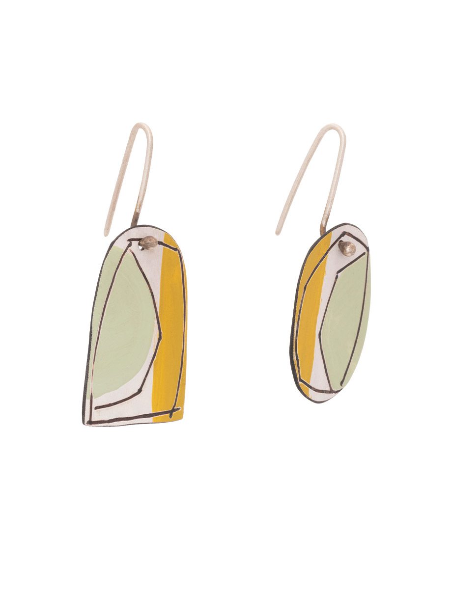 Apron Still Life Reversible Earrings – Green, Mustard & White