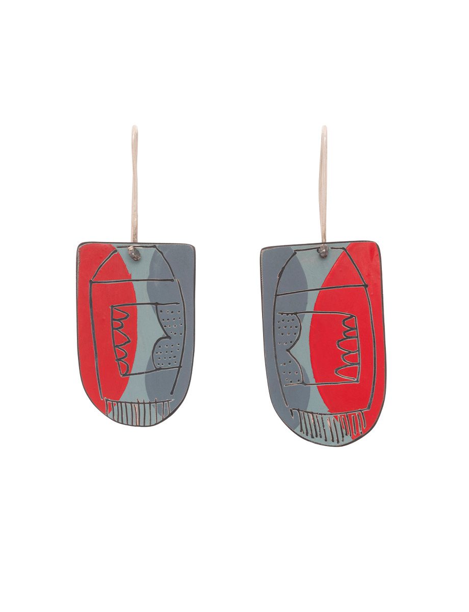 Apron Still Life Reversible Earrings – Grey, Red & White