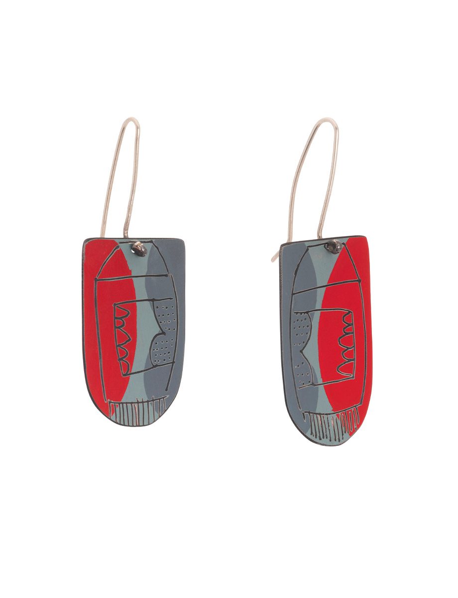 Apron Still Life Reversible Earrings – Grey, Red & White