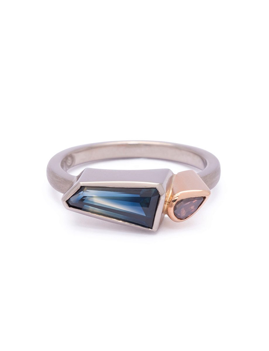 Dichotomy Ring – White & Rose Gold, Parti Sapphire & Argyle Diamond