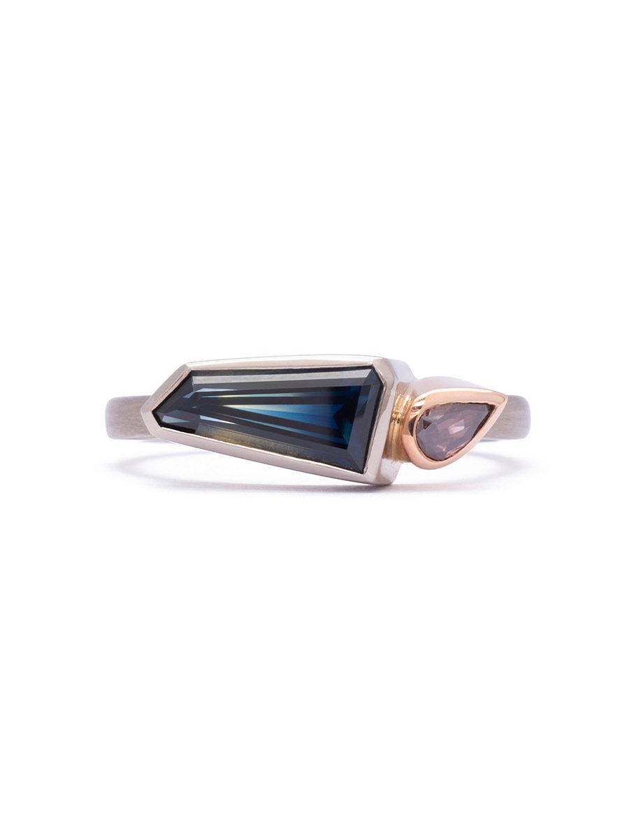 Dichotomy Ring – White & Rose Gold, Parti Sapphire & Argyle Diamond
