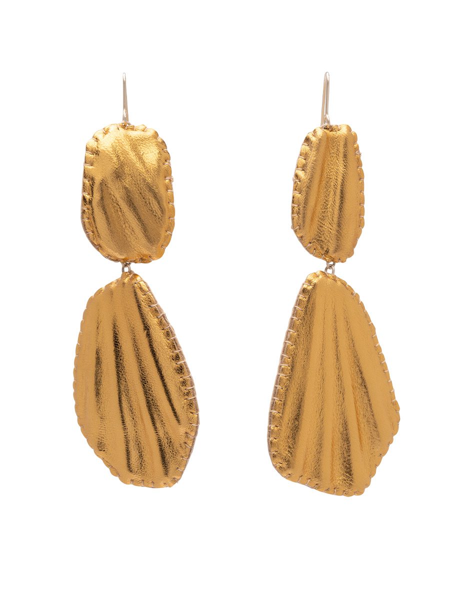 Double Soft Shell Earrings – Leather & Shell Fragments