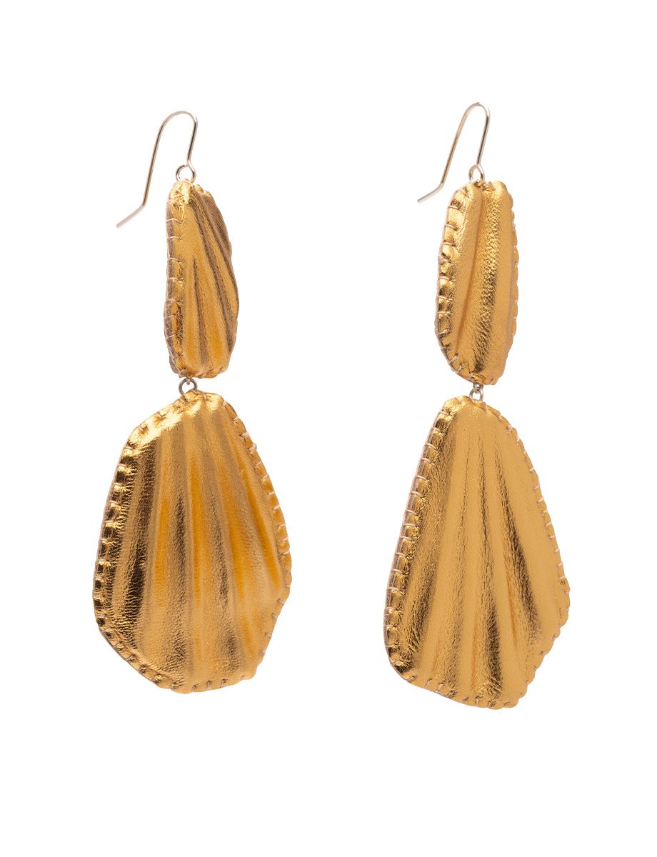 Double Soft Shell Earrings – Leather & Shell Fragments