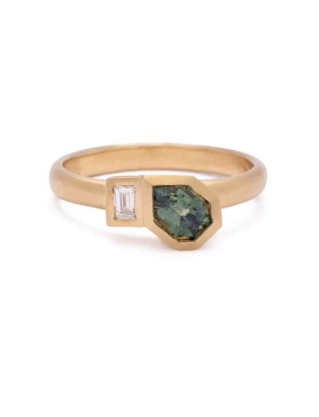 Ferny Creek Ring – Yellow Gold, Teal Sapphire & White Diamond