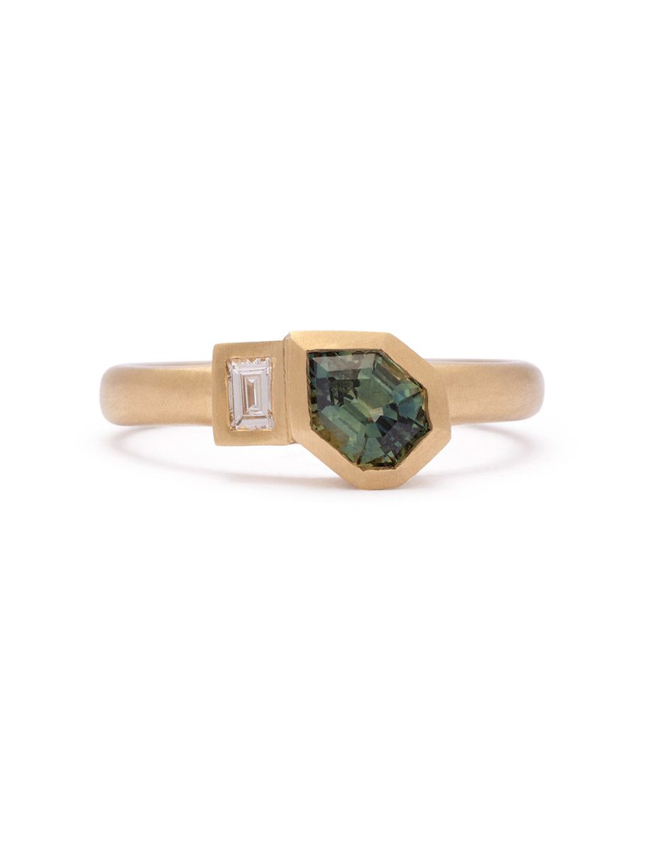 Ferny Creek Ring – Yellow Gold, Teal Sapphire & White Diamond