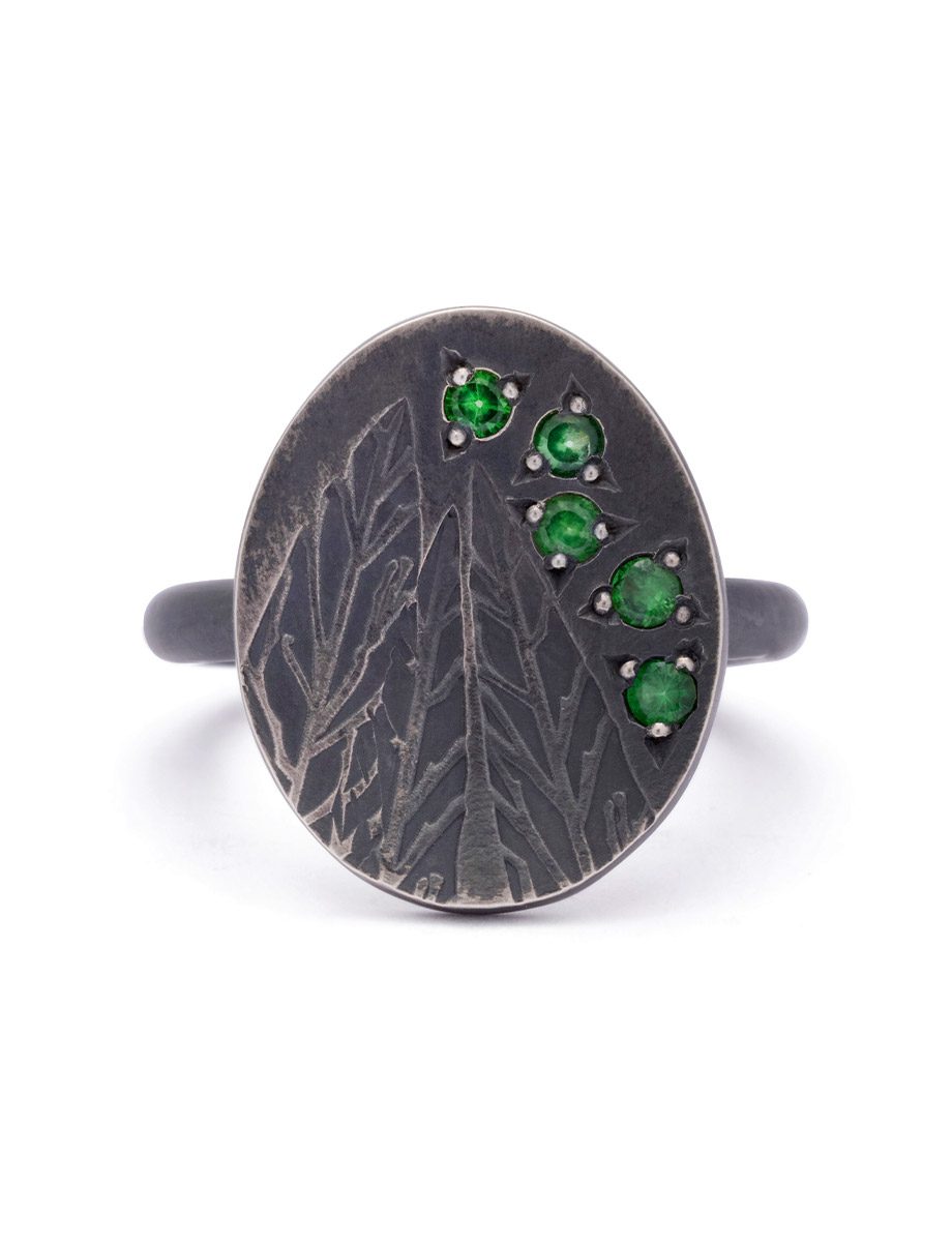 First Rain Ring – Oxidised Silver & Tsavorite Garnet