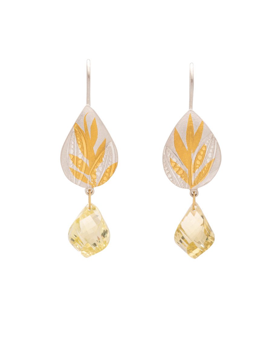 Golden Light Hook Earrings – Silver, Yellow Gold Keum Boo & Citrine