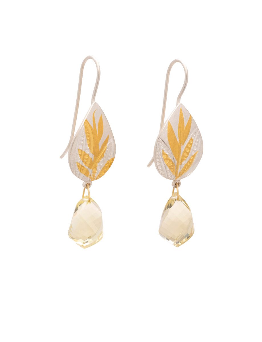 Golden Light Hook Earrings – Silver, Yellow Gold Keum Boo & Citrine