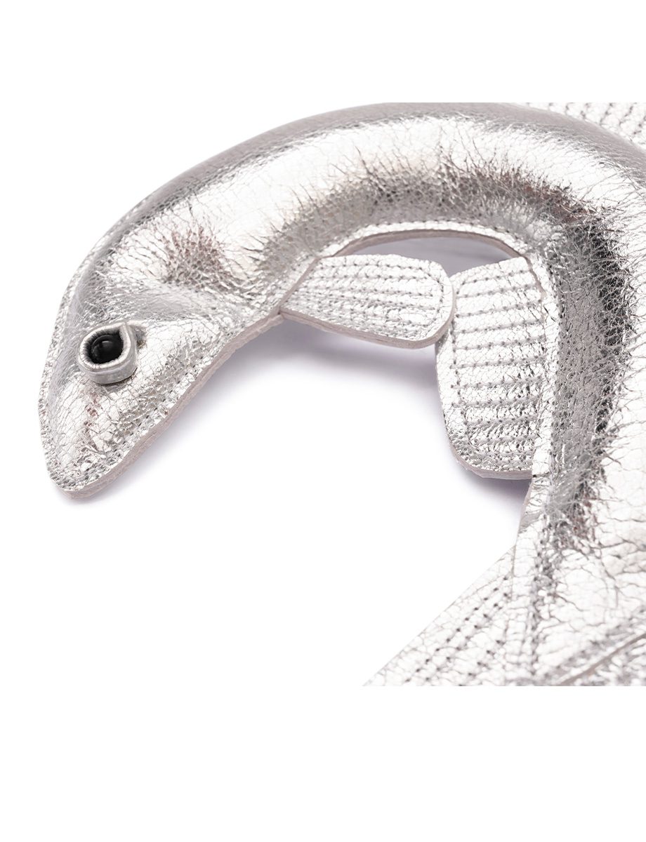 Herring Brooch – Silver Leather & Onyx Bead