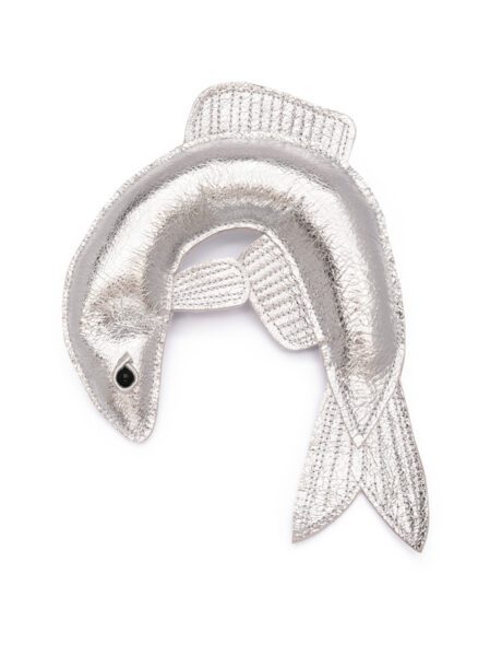 Herring Brooch – Silver Leather & Onyx Bead