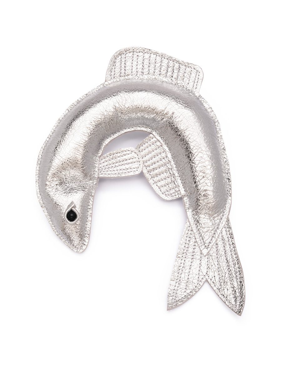 Herring Brooch – Silver Leather & Onyx Bead