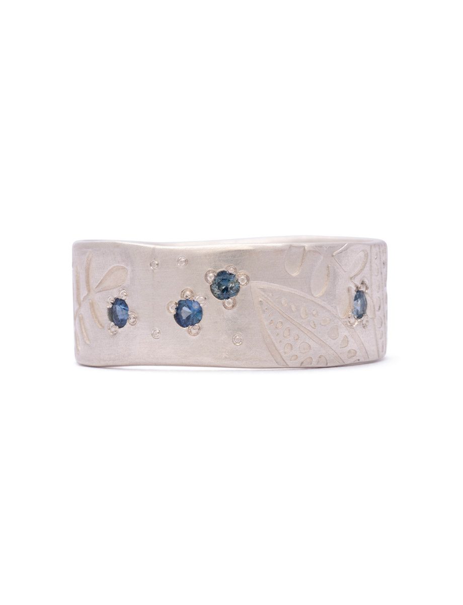 Leaf Traces Ring – Silver & Blue and Green Sapphire