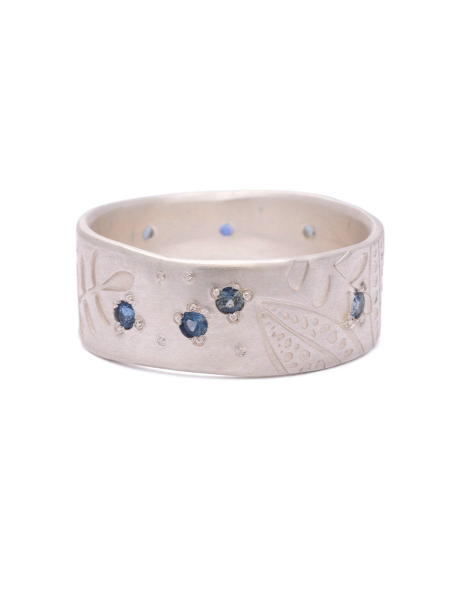 Leaf Traces Ring – Silver & Blue and Green Sapphire