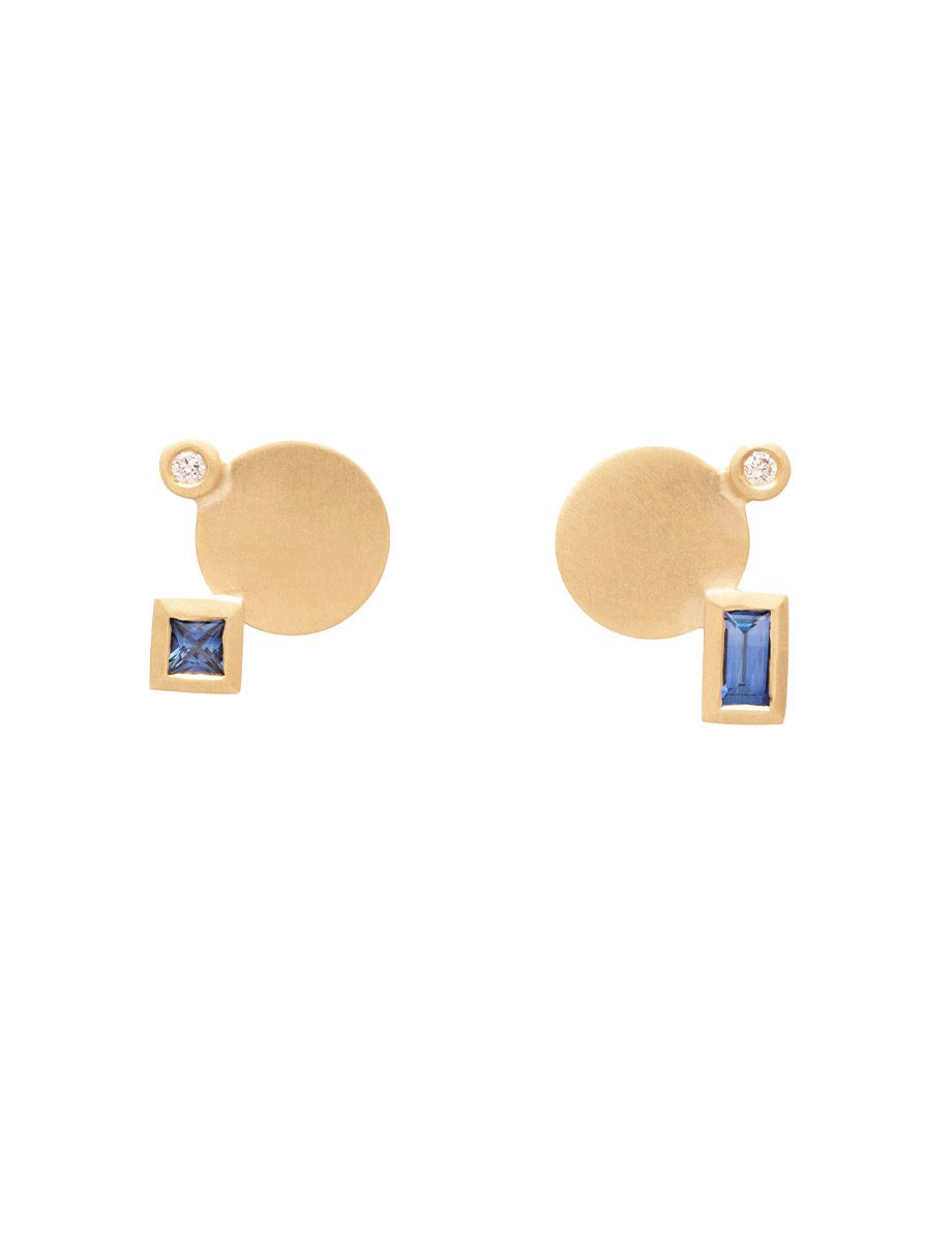 Starlight Mismatched Stud Earrings – Yellow Gold, Ceylon Sapphires & White Diamonds