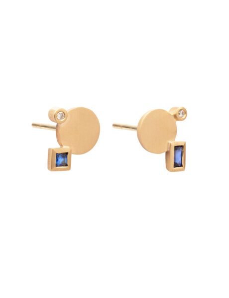 Starlight Mismatched Stud Earrings – Yellow Gold, Ceylon Sapphires & White Diamonds