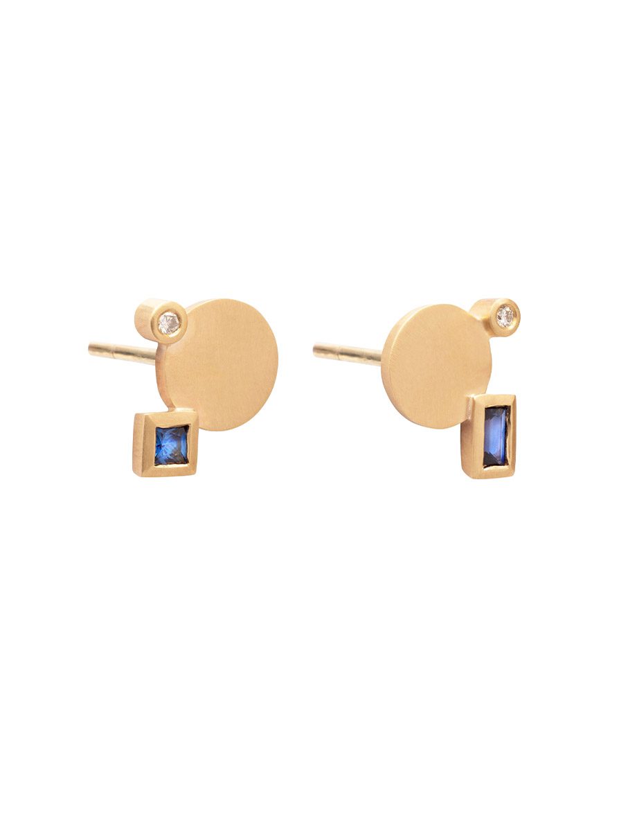 Starlight Mismatched Stud Earrings – Yellow Gold, Ceylon Sapphires & White Diamonds