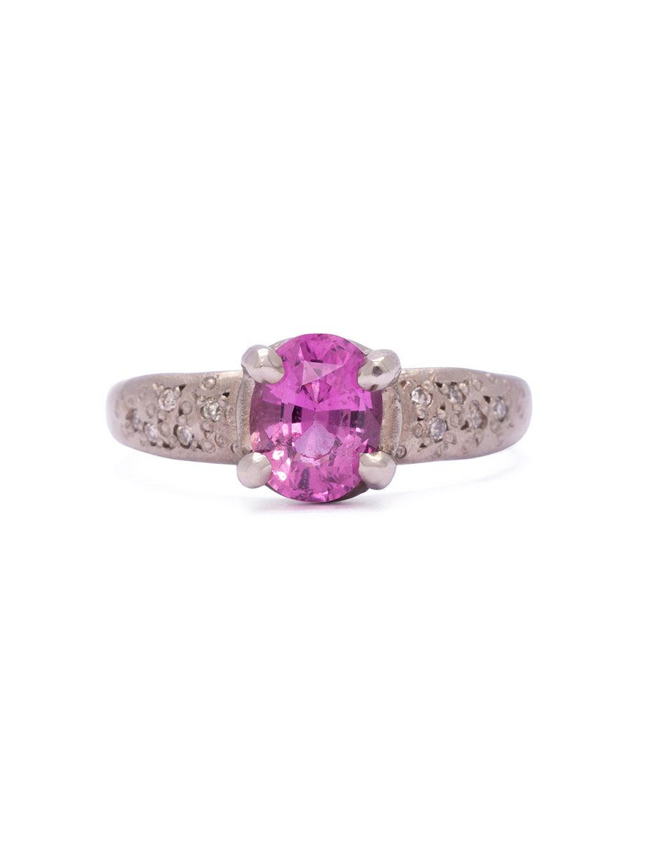 Prana Ring – White Gold, Madagascan Sapphire & Champagne Diamonds
