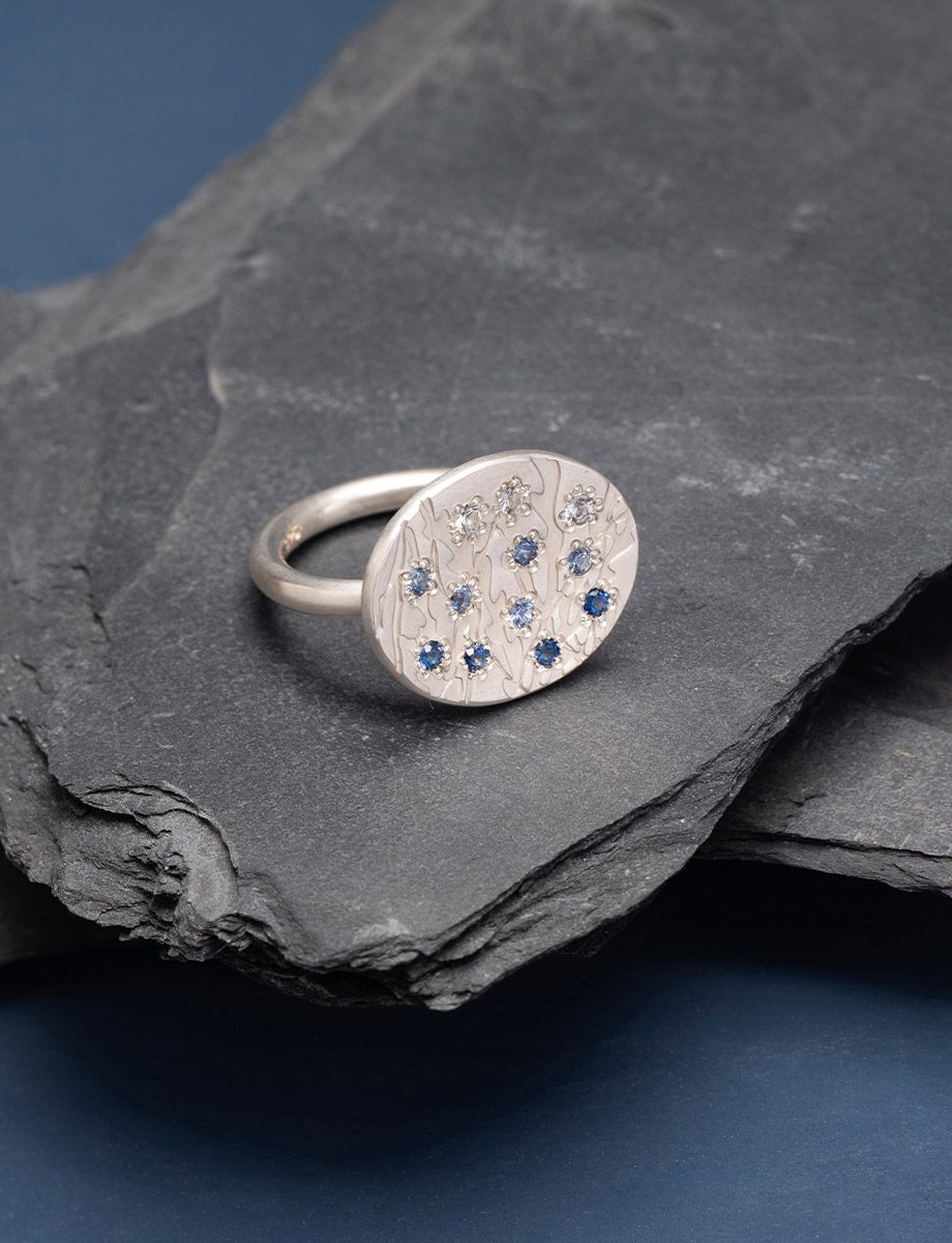 Frosted Morning Ring – Sterling Silver, Blue & White Sapphires