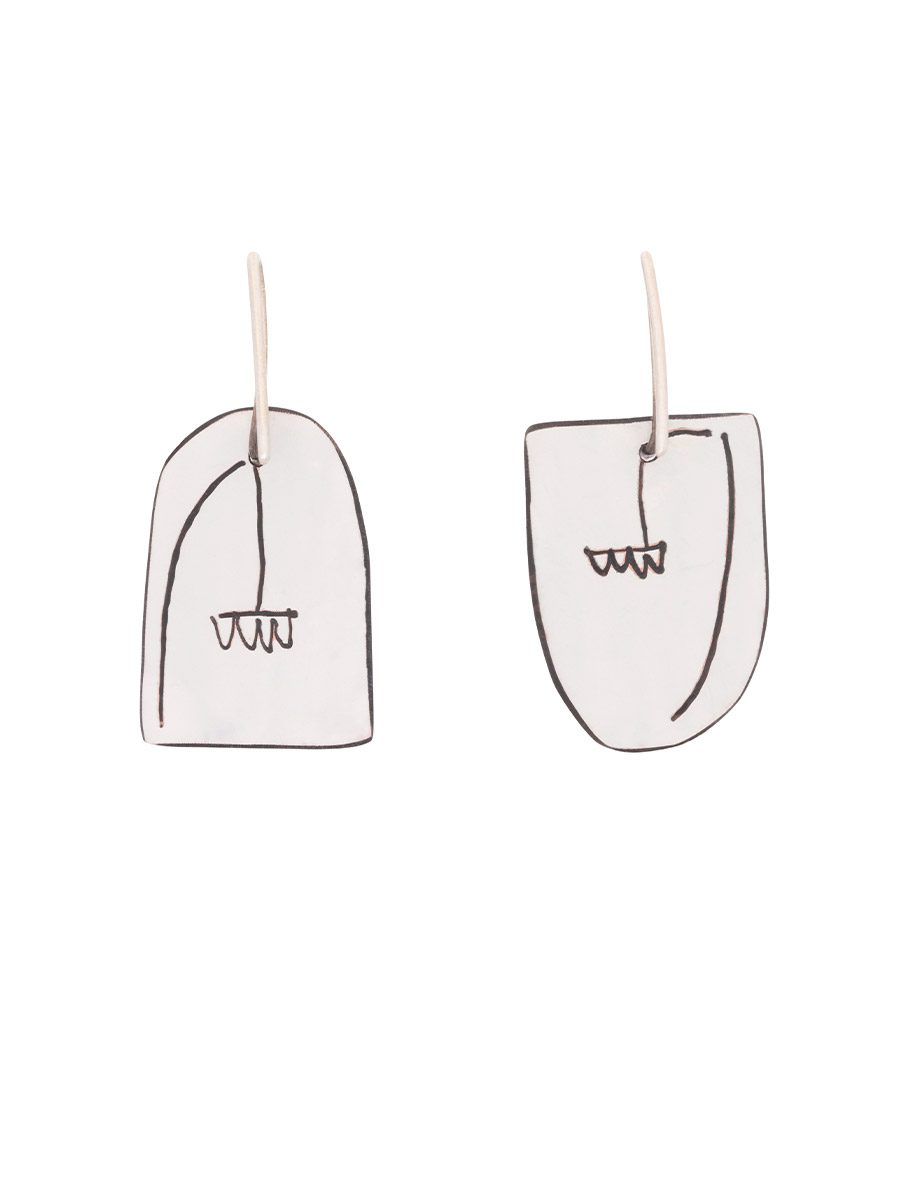 Apron Still Life Earrings – Blue, Mustard & White
