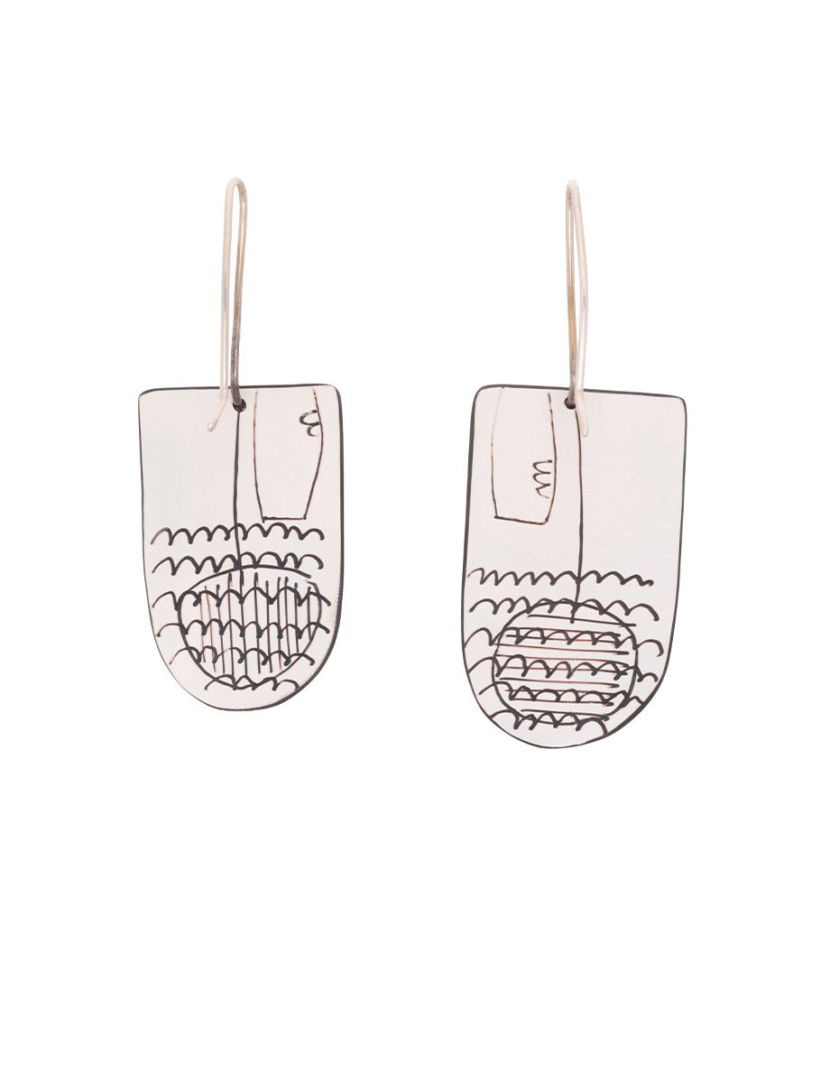 Apron Still Life Reversible Earrings – Grey, Red & White