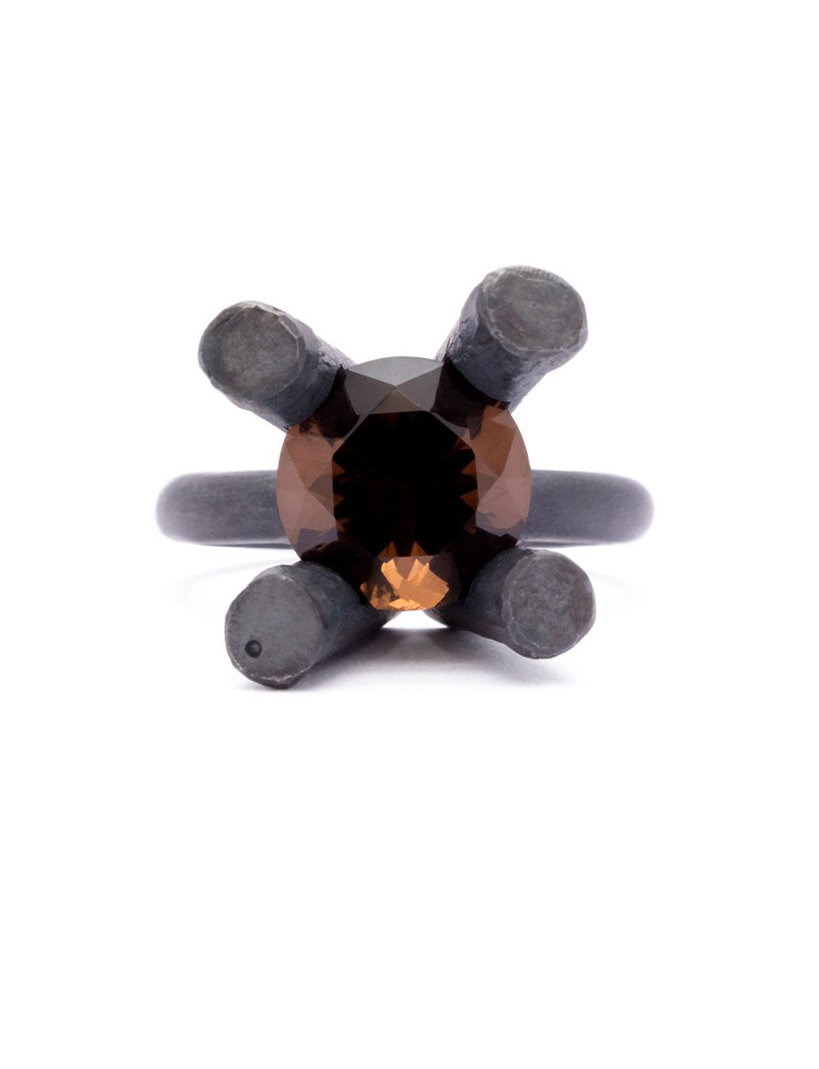 Sprue Ring 01 – Oxidised Silver & Smoky Quartz
