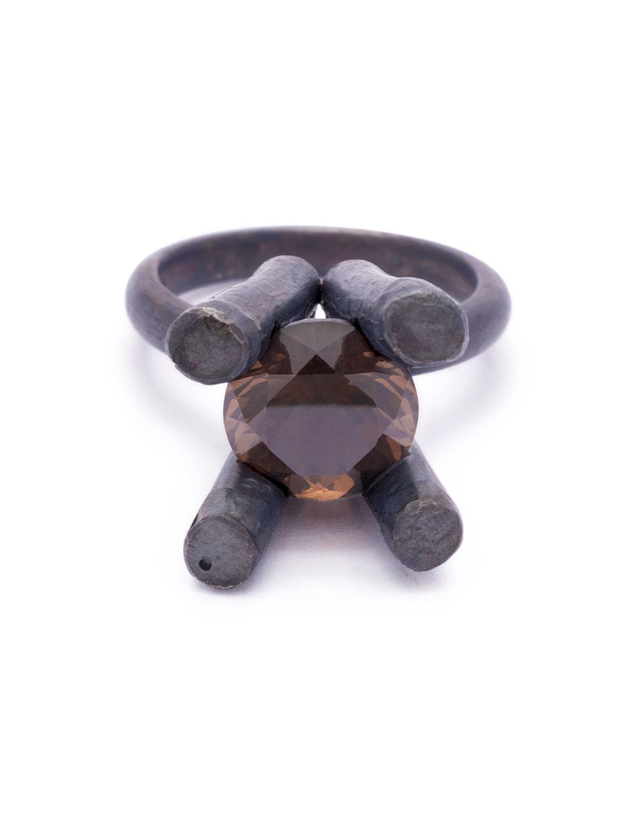 Sprue Ring 01 – Oxidised Silver & Smoky Quartz