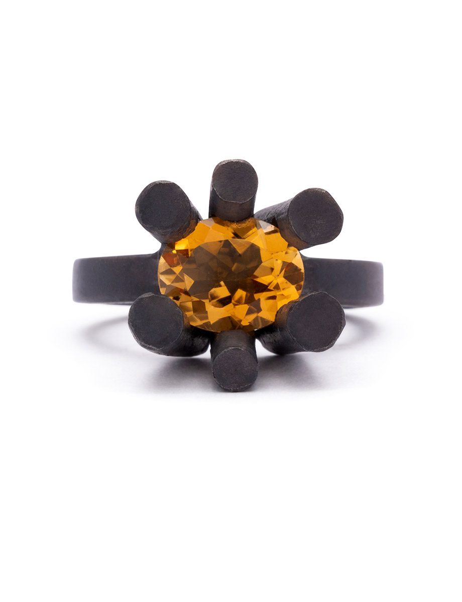 Sprue Ring 02 – Oxidised Silver & Citrine
