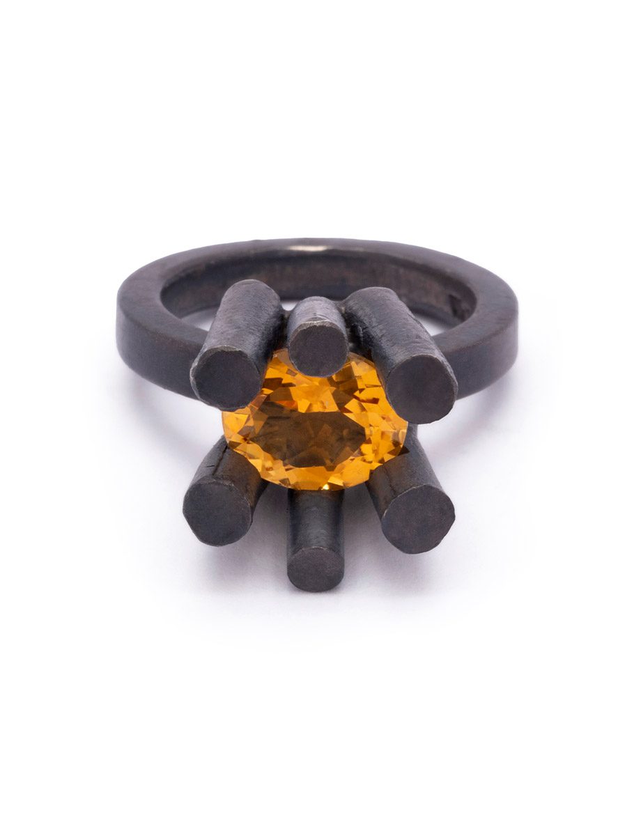 Sprue Ring 02 – Oxidised Silver & Citrine