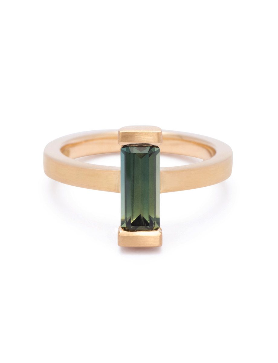 Falling Water Ring – Yellow Gold & Green Sapphire