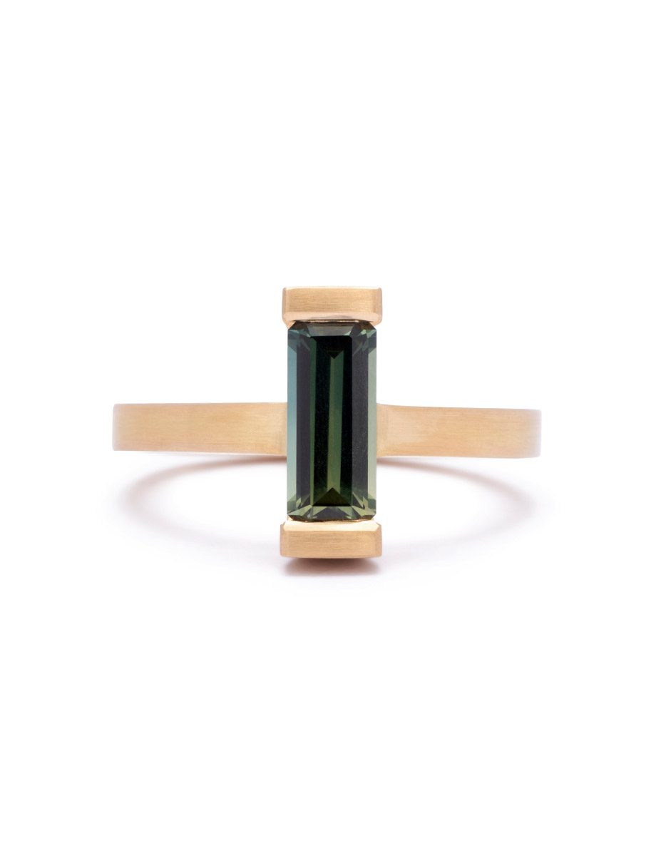 Falling Water Ring – Yellow Gold & Green Sapphire