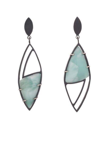 Inclusion Drop Stud Earrings – Oxidised Silver & Hemimorphite